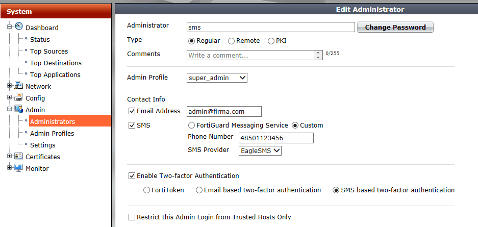 fortigate sms 2