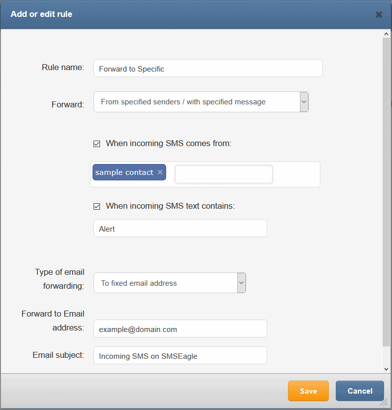 SMS2Email add Rule