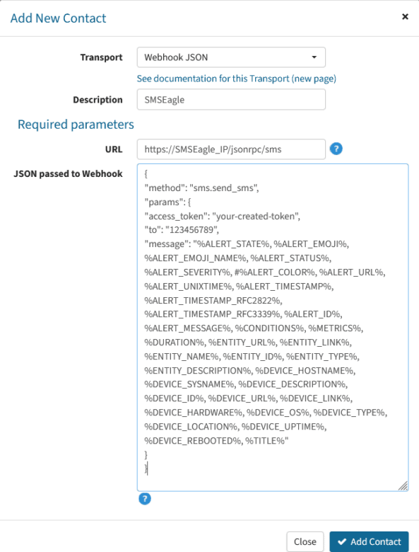 Observium SMS integration | SMSEagle