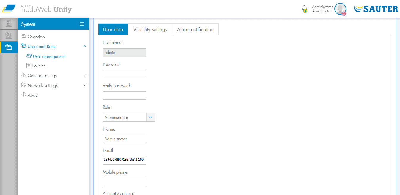 Sauter User Configuration