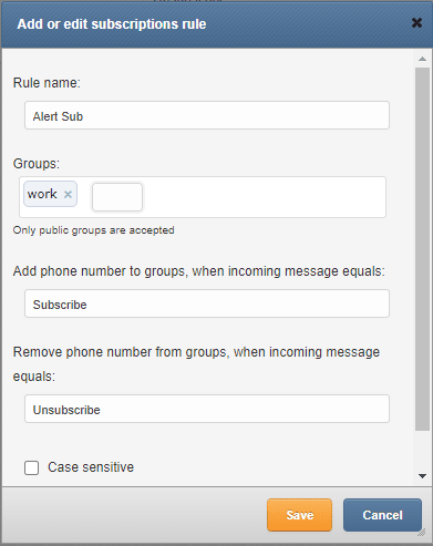 SMSEagle - Add Subscription screen