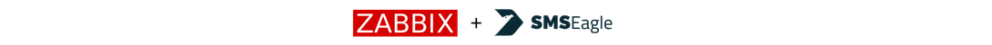ZABBIX logo beside SMSEagle logo on a black banner