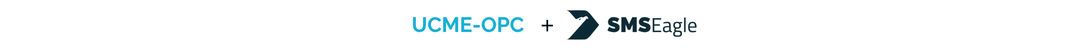 UCME-OPC and SMSEagle logos with a plus sign, indicating a partnership.