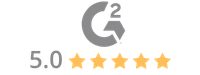 G2 rating badge showing a 5.0 rating with five gold stars