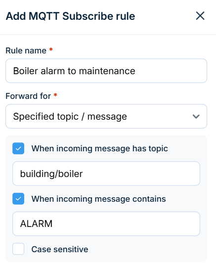 MQTT: Define what triggers an outgoing text