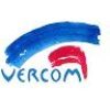 Vercom logo with a blue curved stroke and red accent, and the word VERCOM.