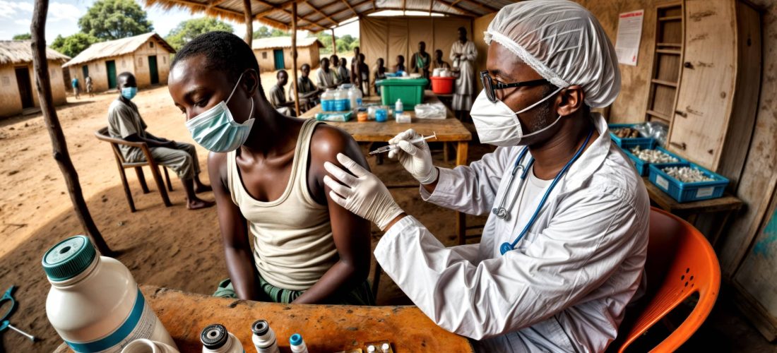 Monkey Pox Vaccine Vaccination in Africa Mpox Injection by Doctor In African Rural Village , Medical Care Monkey Pox Virus Injection Shot