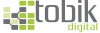 Logo for tobik digital: a grid of gray and lime squares on the left, followed by the word 'tobik' in gray and 'digital' in lime green.